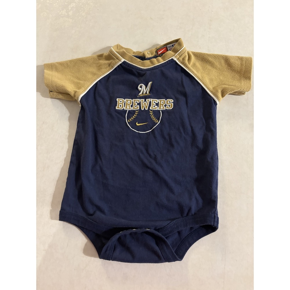 Nike Milwaukee Brewers Baby Bodysuit Navy Gold MLB Baseball 24M Raglan Onesie